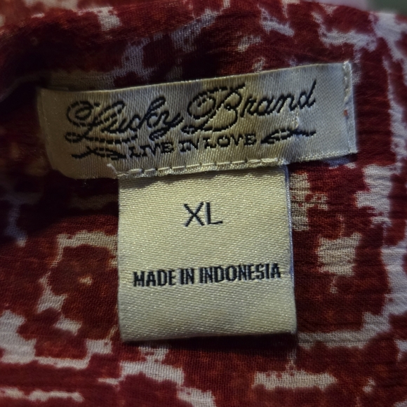 Lucky Brand Red White Printed Blouse Size XL - Picture 2 of 3